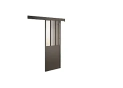 Optimum Porte Coulissante<Kit porte 930 atelier noir verre depoli avec rail bandeau decor assorti