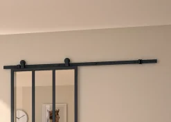 Optimum Kit porte coulissante 730 cadre en aluminium noir et rail noir H 204 x 73 x 4cm- Porte Coulissante