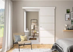 Optimum Kit porte coulissante 4 lignes - blanc lignée - + rail 2 amortisseurs + cache rail blanc - H 204 cm x L 83 cm- Porte Coulissante