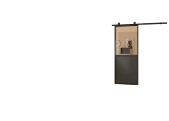 Optimum Kit porte Coulissante en applique Contemporain noir cadre en aluminium et verre transparent H. 204 X 83 X 3,6 Cm- Porte Coulissante