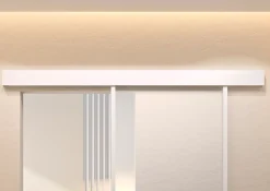 Optimum Kit porte coulissante en applique Contemporain blanc cadre en aluminium et verre dépoli Blanc H 204 x 73 x 3,6 cm H 204 x 73 x 3,6 cm- Porte Coulissante