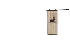 Optimum Porte Coulissante<Kit porte Coulissante en applique Atelier noir chêne terra cadre en aluminium et verre transparent H. 204 X 83 X 3,6 Cm