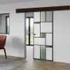 Aurys KIT Porte coulissante en verre + Rail à pince Noir Coffrage - MONDO OPAQUE VERTE - H. 204 x L. 93 cm - Fabrication Française- Porte Coulissante