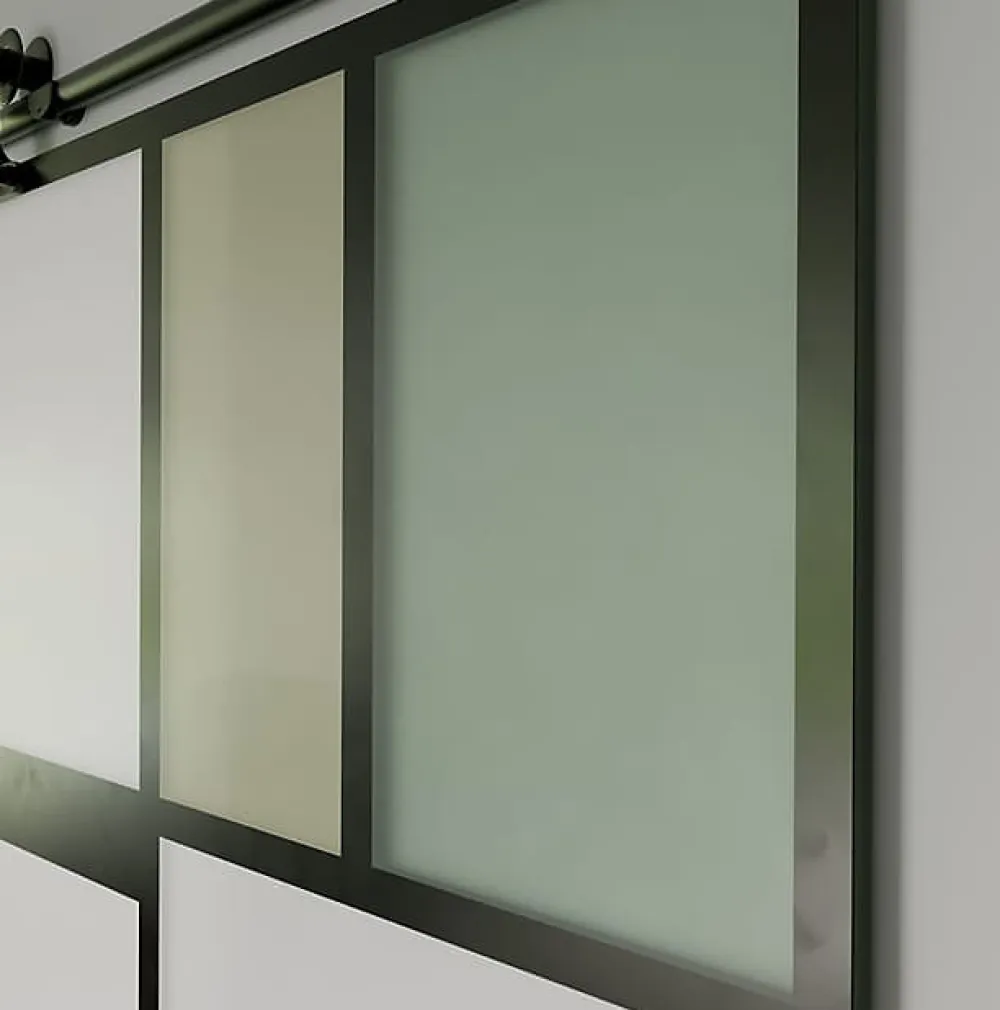 Aurys KIT Porte coulissante en verre + Rail à pince Noir Coffrage - MONDO OPAQUE VERTE - H. 204 x L. 93 cm - Fabrication Française- Porte Coulissante