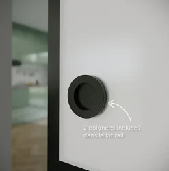 Aurys KIT Porte coulissante en verre + Rail à pince Noir Coffrage - MONDO OPAQUE VERTE - H. 204 x L. 93 cm - Fabrication Française- Porte Coulissante