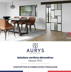 Aurys KIT Porte coulissante en verre + Rail à pince Noir Coffrage - MONDO OPAQUE VERTE - H. 204 x L. 93 cm - Fabrication Française- Porte Coulissante