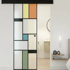 Aurys KIT Porte coulissante en verre + Rail à pince Noir Coffrage - MONDO OPAQUE - H. 204 x L. 93 cm - Fabrication Française NORMA- Porte Coulissante