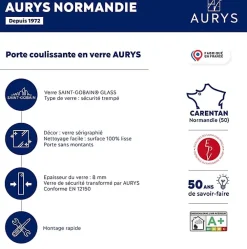 Aurys KIT Porte coulissante en verre + Rail à pince Noir Coffrage - MONDO OPAQUE - H. 204 x L. 93 cm - Fabrication Française NORMA- Porte Coulissante