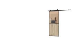 Optimum Porte Coulissante<Kit porte Coulissante en applique Contemporain noir chêne terra cadre en aluminium et verre dépoli Blanc H. 204 x 93 x 3,6 Cm