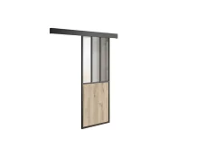 Optimum Kit porte coulissante en applique Atelier noir chêne terra cadre en aluminium et verre dépoli Blanc H 204 x 83 x 3,6 cm H 204 x 83 x 3,6 cm- Porte Coulissante