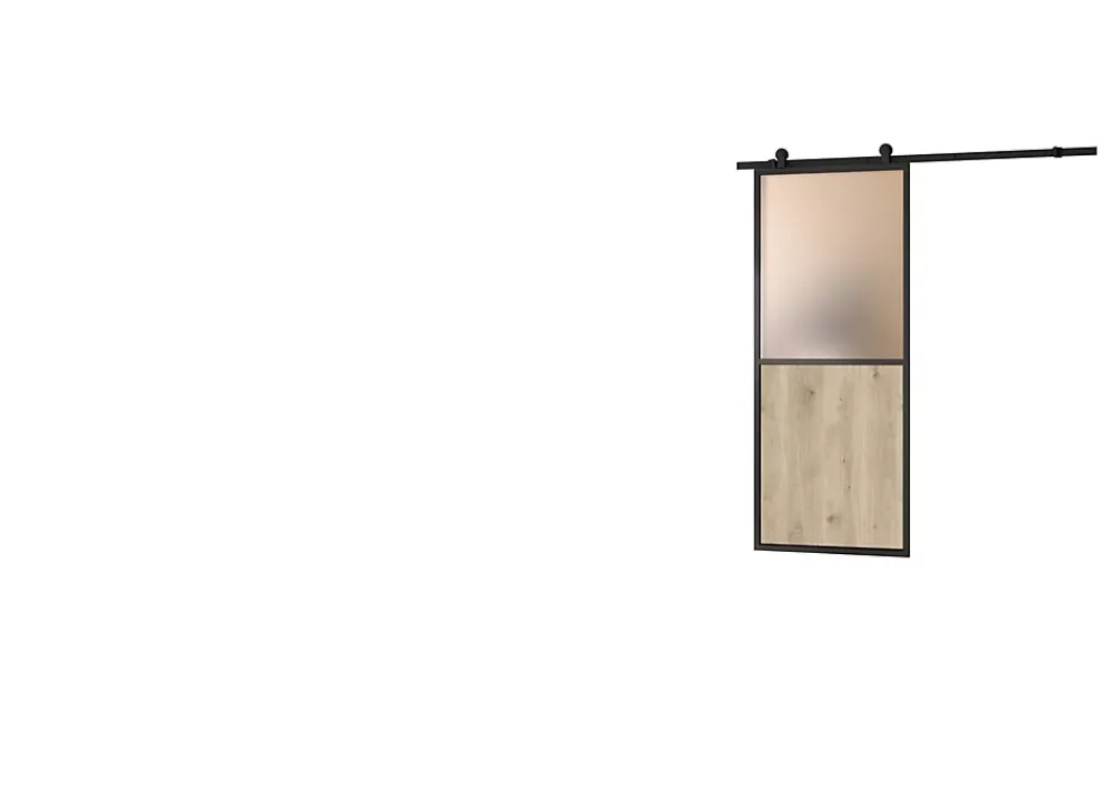 Optimum Kit porte Coulissante en applique Atelier noir chêne terra cadre en aluminium et verre dépoli Blanc H. 204 X 93 X 3,6 Cm- Porte Coulissante