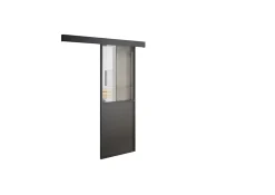 Optimum Kit porte coulissante en applique Contemporain noir cadre en aluminium et verre transparent H 204 x 93 x 3,6 cm H 204 x 93 x 3,6 cm- Porte Coulissante
