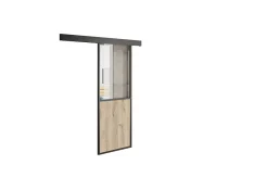 Optimum Kit porte coulissante en applique Contemporain noir chêne terra cadre en aluminium et verre transparent H 204 x 93 x 3,6 cm- Porte Coulissante