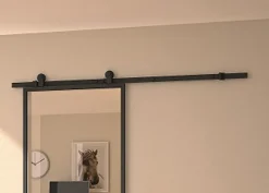 Optimum Kit porte Coulissante en applique Contemporain noir cadre en aluminium et verre transparent H. 204 X 93 X 3,6 Cm- Porte Coulissante