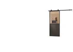 Optimum Kit porte Coulissante en applique Contemporain noir cadre en aluminium et verre transparent H. 204 X 93 X 3,6 Cm- Porte Coulissante