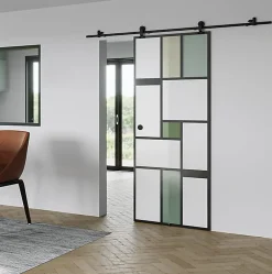 Aurys Porte Coulissante<KIT Porte coulissante en verre + Rail coulissant apparent - MONDO OPAQUE VERTE - H. 204 x L. 73 - Fabrication Française NORM