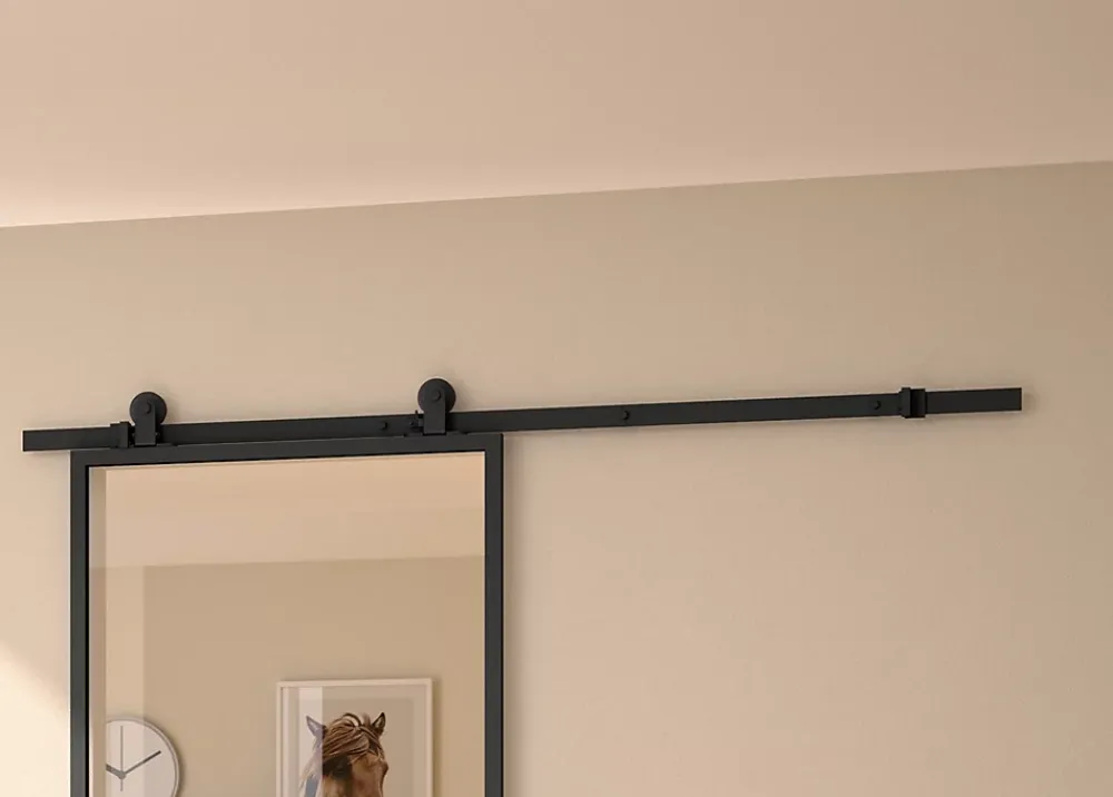 Optimum Porte Coulissante<Kit porte Coulissante en applique Contemporain noir chêne terra cadre en aluminium et verre dépoli Blanc H. 204 x 73 x 3,6 Cm