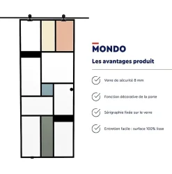 Aurys Porte Coulissante<KIT Porte coulissante en verre + Rail Coulissant Noir Coffrage - MONDO CLAIRE - H. 204 x L. 83 - Fabrication Française