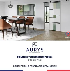 Aurys KIT Porte coulissante en verre + Rail coulissant apparent - MONDO OPAQUE VERTE - H. 204 x L. 93 - Fabrication Française NORM- Porte Coulissante