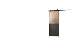 Optimum Kit porte coulissante en applique Contemporain noir cadre en aluminium et verre dépoli Blanc H 204 x 73 x 3,6 cm H 204 x 73 x 3,6 cm- Porte Coulissante