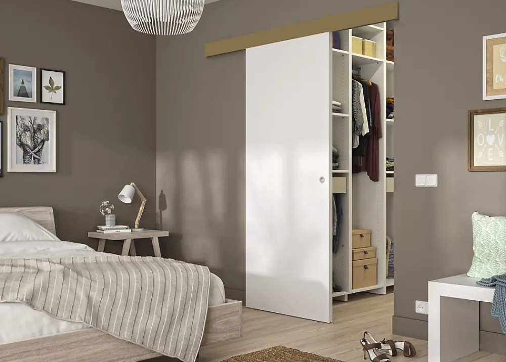 Optimum Kit porte coulissante MDF prêt à peindre 83 cm + Rail- Porte Coulissante
