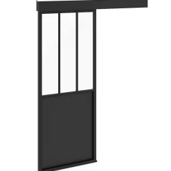 IDMarket Porte Coulissante<Kit porte coulissante verrière 83 cm en métal + MDF avec rail et fixations