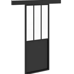 IDMarket Porte Coulissante<Kit porte coulissante verrière 83 cm en métal + MDF avec rail et fixations