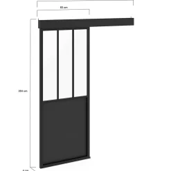 IDMarket Porte Coulissante<Kit porte coulissante verrière 83 cm en métal + MDF avec rail et fixations