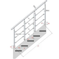 MySystem Kit Réno inox pour garde-corps d'escalier - 4 poteaux - Main courante - 3 barres sur supports axiaux- Garde-Corps, Balustrade