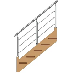 MySystem Garde-Corps, Balustrade<Kit Réno inox pour garde-corps d'escalier - 3 poteaux - Main courante - 3 barres sur supports axiaux