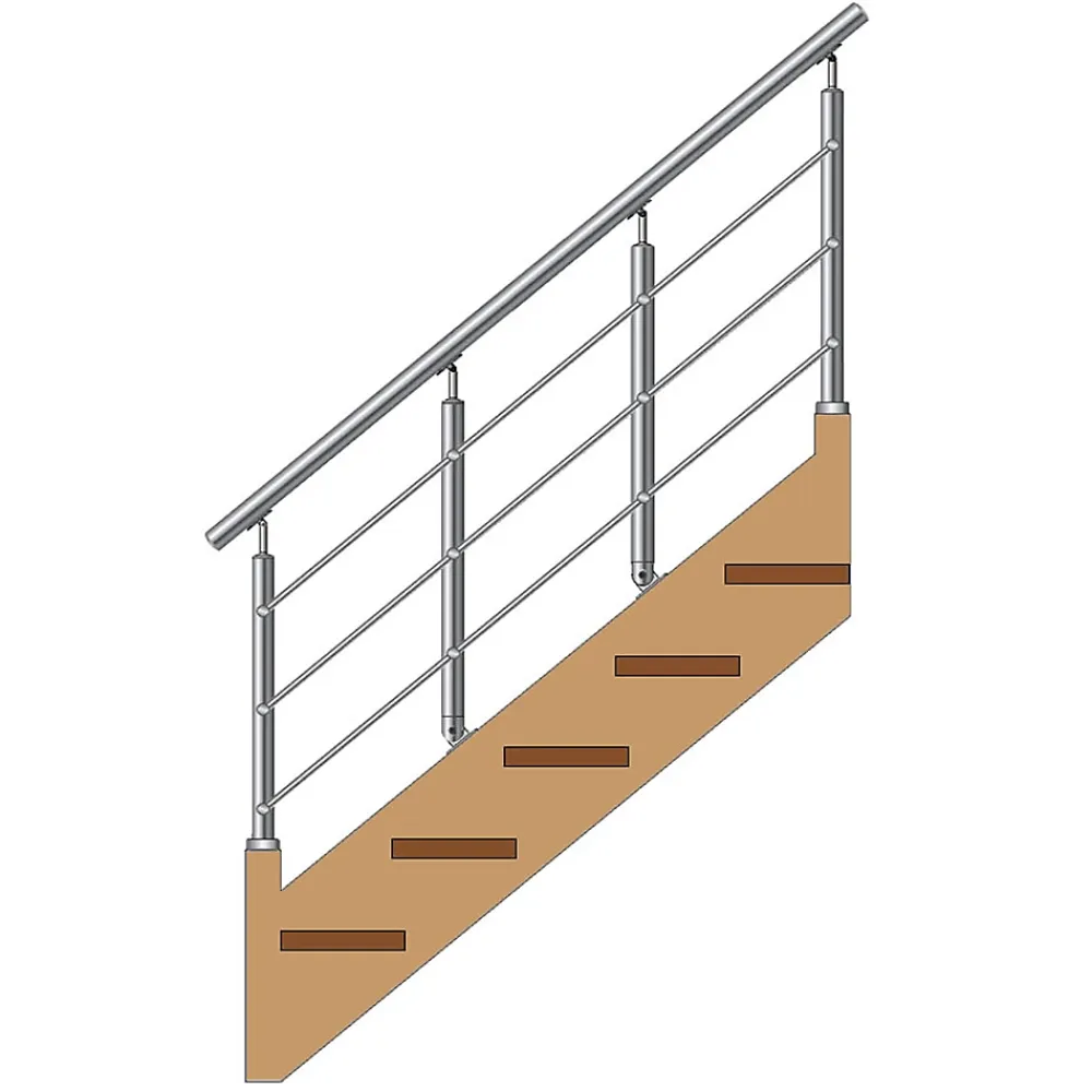 MySystem Garde-Corps, Balustrade<Kit Réno inox pour garde-corps d'escalier - 4 poteaux - Main courante - 3 barres sur supports transversaux et borgnes