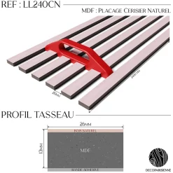 Decoparisienne Kit tasseaux adhésif cerisier naturel - Gabarit de pose offert - Surface de 2,4 M2 - Panneau tasseau sur-mesure- Panneau Tasseau Bois