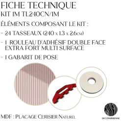 Decoparisienne Kit tasseaux adhésif cerisier naturel - Gabarit de pose offert - Surface de 2,4 M2 - Panneau tasseau sur-mesure- Panneau Tasseau Bois