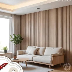 Decoparisienne Kit tasseaux adhésif chêne naturel - Gabarit de pose offert - Surface de 2,4 M2 - Panneau tasseau sur-mesure- Panneau Tasseau Bois