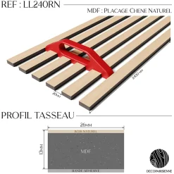 Decoparisienne Kit tasseaux adhésif chêne naturel - Gabarit de pose offert - Surface de 2,4 M2 - Panneau tasseau sur-mesure- Panneau Tasseau Bois
