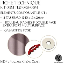 Decoparisienne Kit tasseaux adhésif chêne foncé - Gabarit de pose offert - Surface de 1,2 M2 - Panneau tasseau sur-mesure- Panneau Tasseau Bois