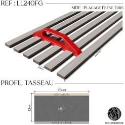Decoparisienne Kit tasseaux adhésif frêne gris - Gabarit de pose offert - Surface de 2,4 M2 - Panneau tasseau sur-mesure- Panneau Tasseau Bois