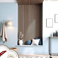 Decoparisienne Kit tasseaux adhésif noyer naturel - Gabarit de pose offert - Surface de 2,4 M2 - Panneau tasseau sur-mesure- Panneau Tasseau Bois