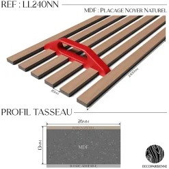 Decoparisienne Panneau Tasseau Bois<Kit tasseaux adhésif noyer naturel - Gabarit de pose offert - Surface de 1,2 M2 - Panneau tasseau sur-mesure