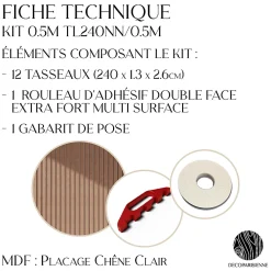 Decoparisienne Panneau Tasseau Bois<Kit tasseaux adhésif noyer naturel - Gabarit de pose offert - Surface de 1,2 M2 - Panneau tasseau sur-mesure