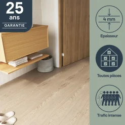 GoodHome Dalle Et Lame Pvc<Lame minérale composite clipsable Italo 129 x 20 cm imitation bois naturel (vendue au carton)