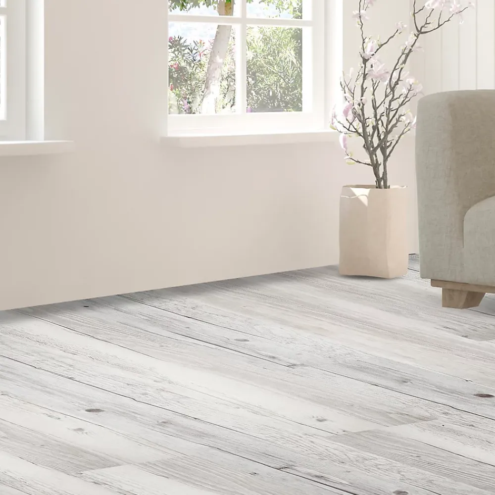 GoodHome Dalle Et Lame Pvc<Lame PVC adhésive Poprock blanc 15,2 x 91,4 cm