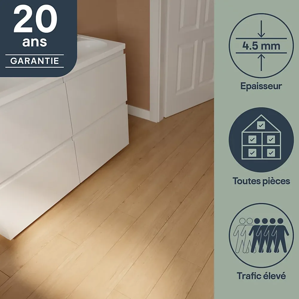 GoodHome Lame PVC clipsable effet bois blond L.121,9 x l.17,8 cm x ép.4,5 mm, Mambo- Dalle Et Lame Pvc