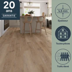 GoodHome Lame PVC clipsable Mambo 124x19 cm décor bois naturel vintage (vendue au carton)- Dalle Et Lame Pvc