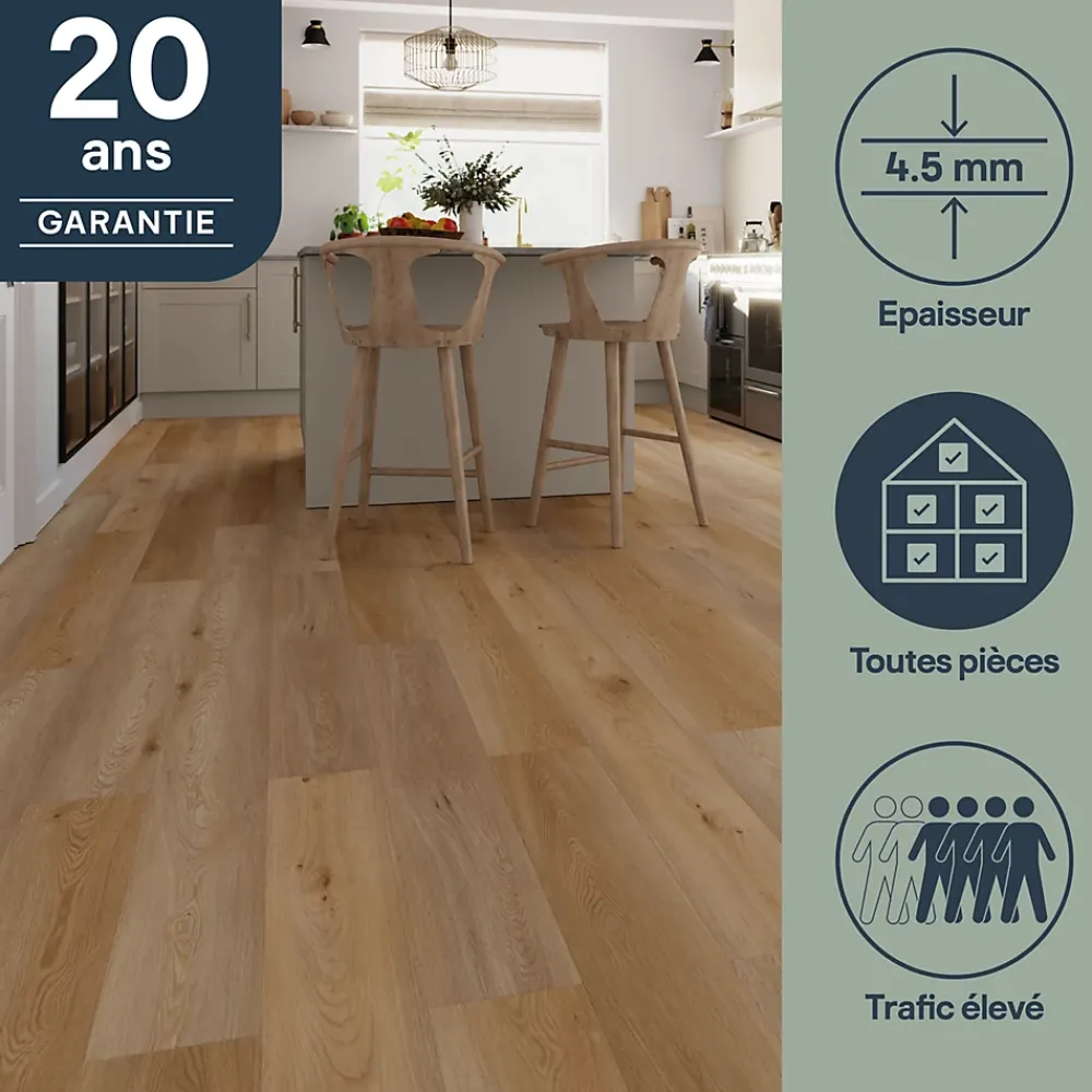 GoodHome Dalle Et Lame Pvc<Lame PVC clipsable Mambo plus 18x122 cm blond avec sous-couche intégrée (vendue au carton)