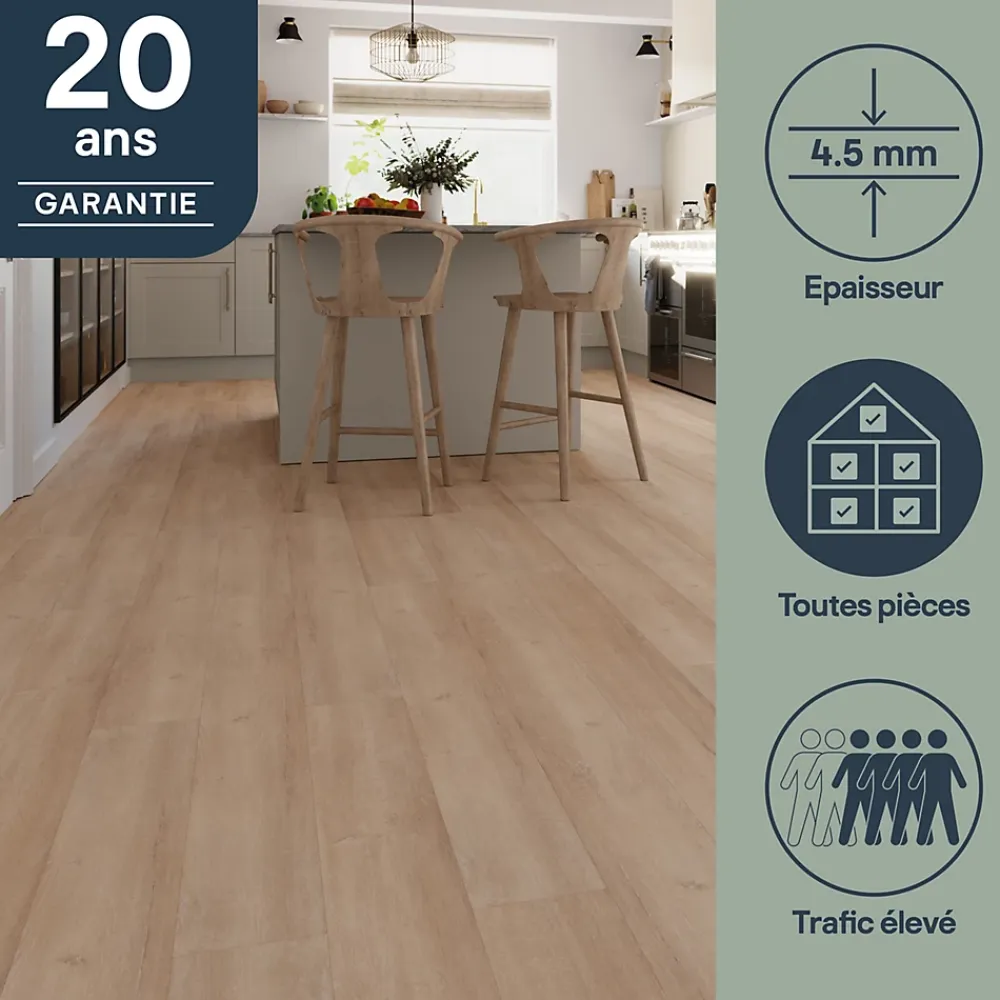 GoodHome Dalle Et Lame Pvc<Lame PVC clipsable Mambo 124x19 cm décor bois naturel rustique (vendue au carton)