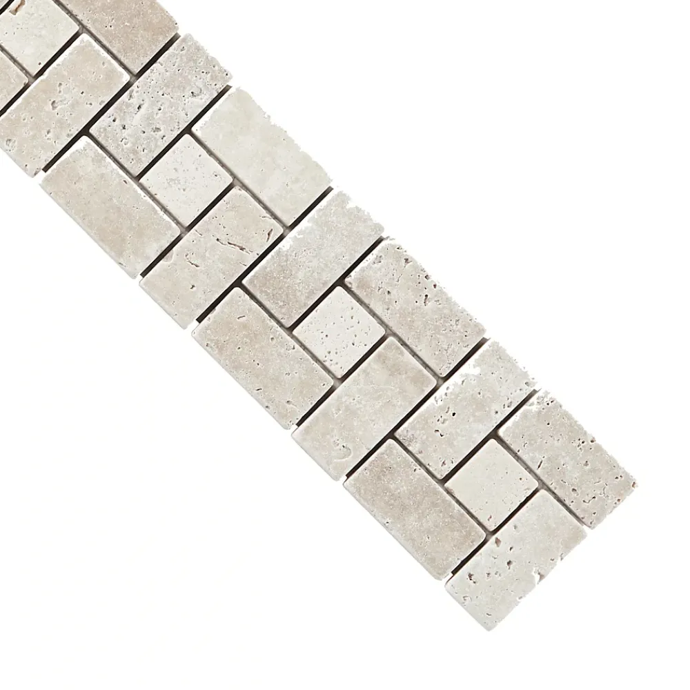GoodHome Listel Travertin carré en pierre naturelle 31.5x6,7cm beige et ivoire- Listel Carrelage|Travertin
