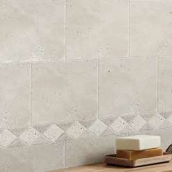 GoodHome Listel Carrelage|Travertin<Listel travertin pierre naturelle losanges beige marron 31.5 x 6,7 x ép. 0,8 cm