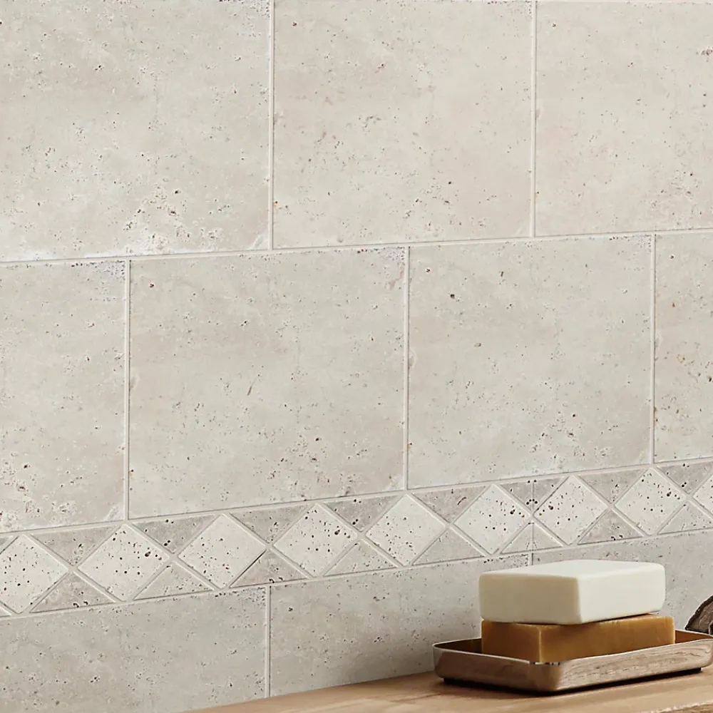 GoodHome Listel Carrelage|Travertin<Listel travertin pierre naturelle losanges beige marron 31.5 x 6,7 x ép. 0,8 cm