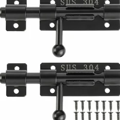 Deko Loquet de porte à boulon avec trou de verrouillage, serrure de porte coulissante en acier inoxydable 304, 4 pouces, noir, 2 packs- Accesoire Pour Volet